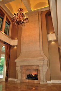 Fireplace with high ceiling