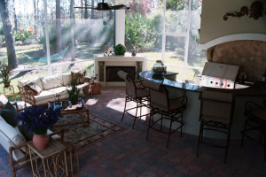 Outdoor Space with Kitchen and Fireplace