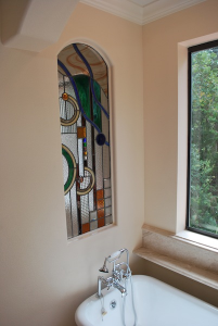 Stained Glass Design Above Tub